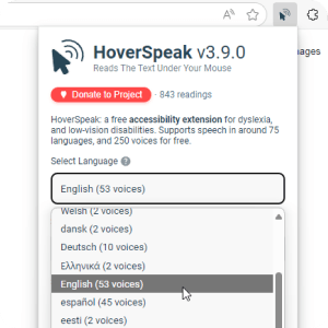 HoverSpeak browser extension screenshot